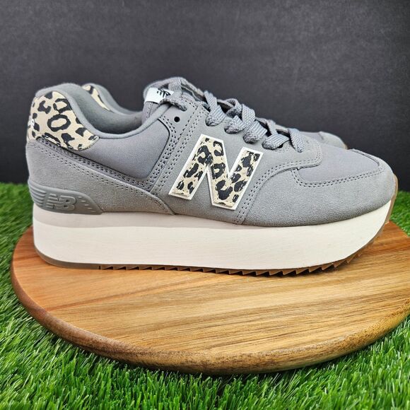 New Balance 574 Platform Shoes Womens 10 Shadow Gray Leopard Sneakers WL574ZDB - Picture 1 of 10